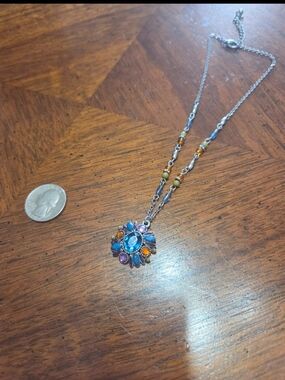 Multicolor Floral Pendant Necklace with Blue Center